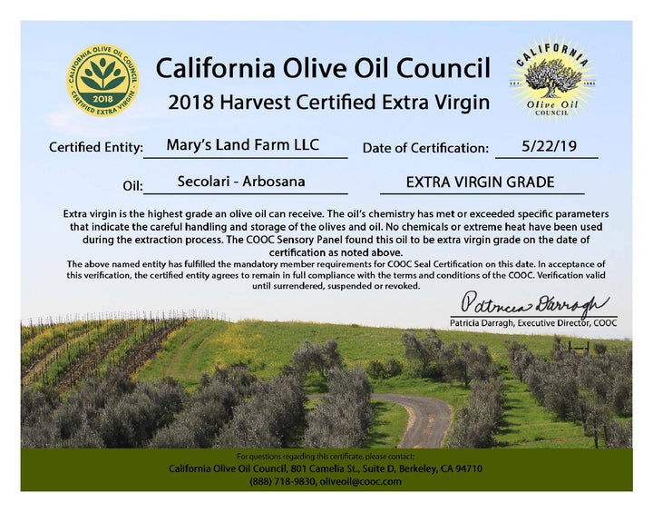 Arbosana Extra Virgin Olive Oil, 375ml, Delicate to Mild Flavor Certification